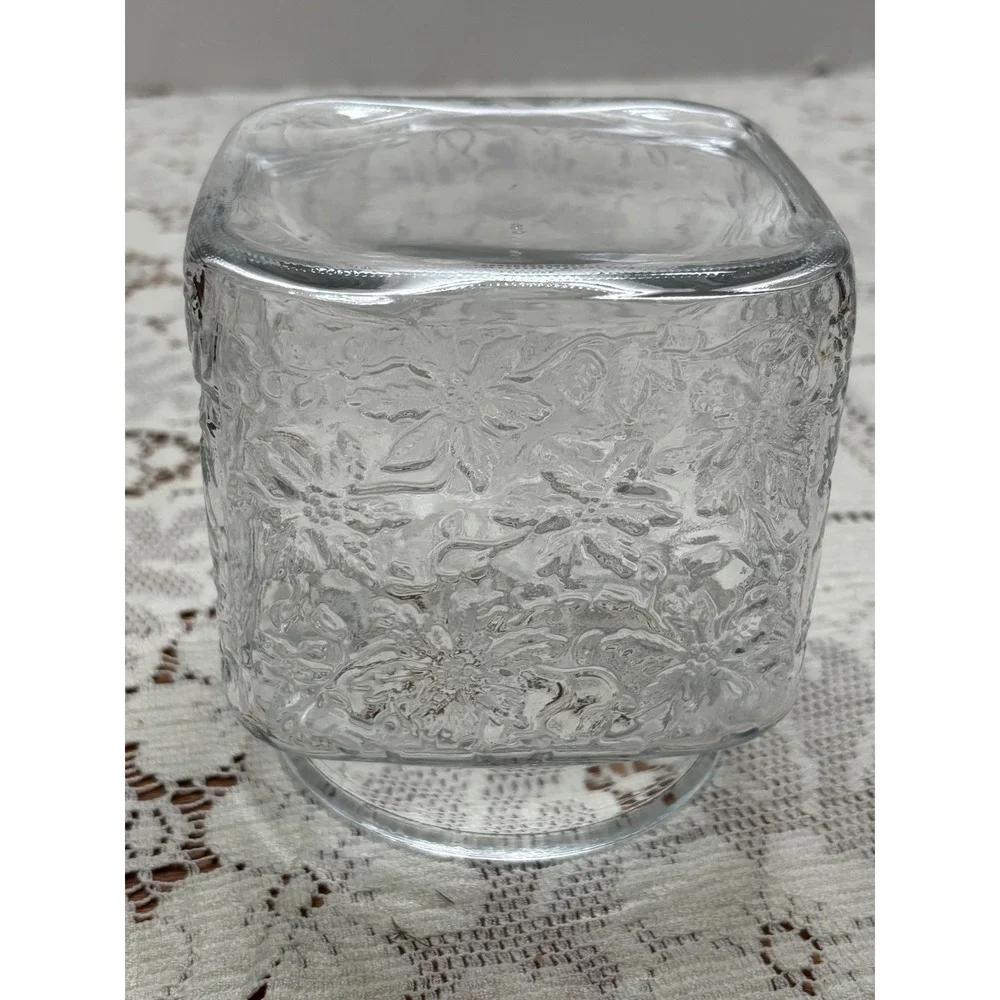 Princess House Fantasia Glass Canister Replacement Base Square‎ Floral Clear 5in
